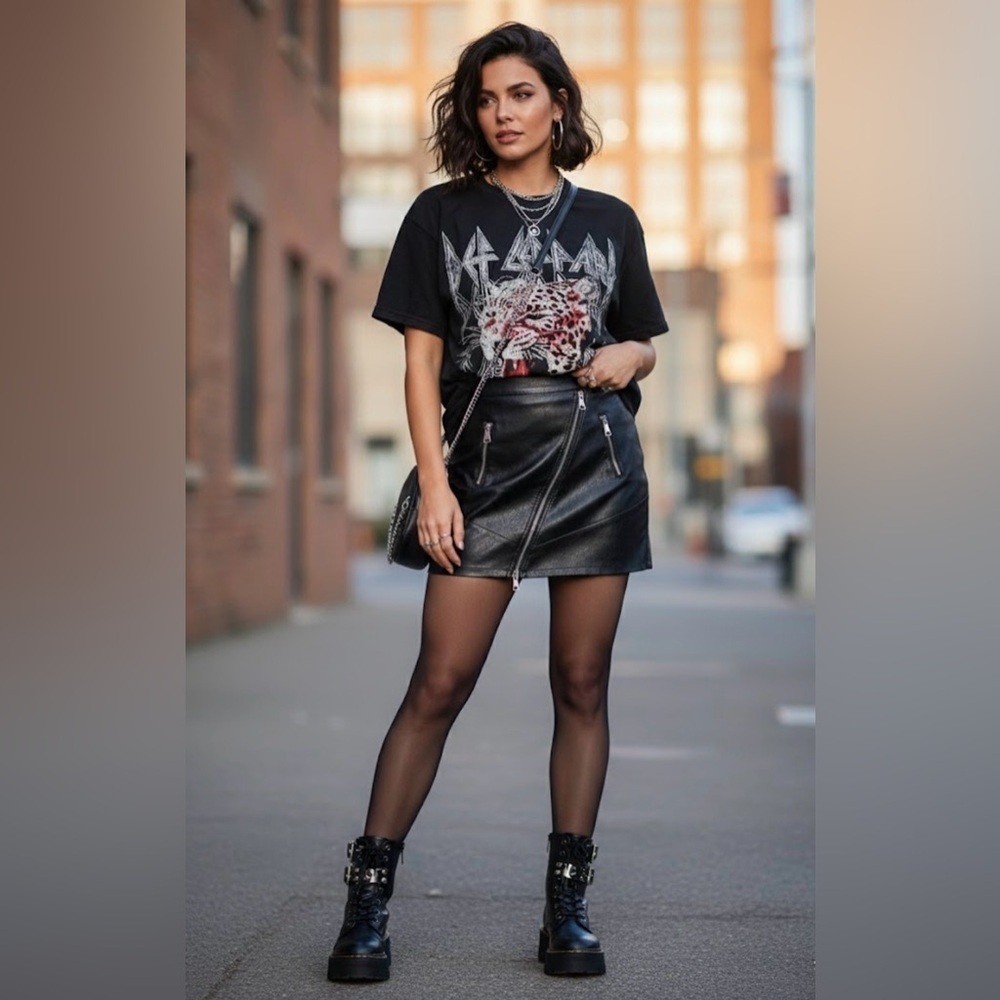 Def Leppard T-Shirt Women's Small Tiger Black Rock Band Concert Graphic Tee 90s